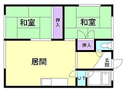 コーポ富美野 2LDKの間取図画像