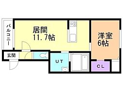 シャンテ中園 1LDKの間取図画像