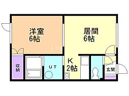 クリア釧路星が浦 1DKの間取図画像