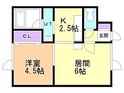 メゾンシエルブウル 1DKの間取図画像