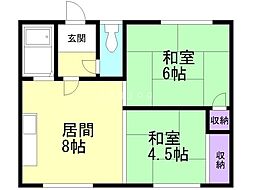 フラワーハイツ 2DKの間取図画像