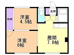 ビューハイツ 2DKの間取図画像