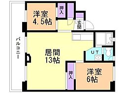 ビレッジハウス美原1号棟 2LDKの間取図画像