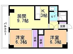 レジデンス黒金 2LDKの間取図画像