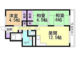 リバーサイドキタハラ2 3LDKの間取図画像