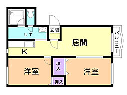 ユーハイムアンソレイエ 2LDKの間取図画像