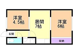第1バームハイツ 2DKの間取図画像