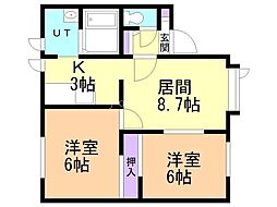 クレインハイツ 2LDKの間取図画像