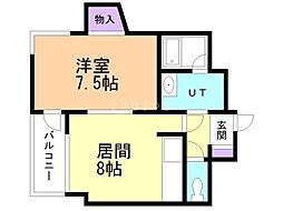 K&Mビル 1DKの間取図画像