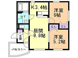 リヴィエール 2LDKの間取図画像