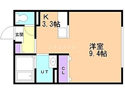 釧路市南大通8丁目アパート 1Kの間取図画像