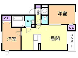 ハイツハピネスB館 2LDKの間取図画像