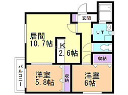 メゾンルミエールフタバ17 2LDKの間取図画像