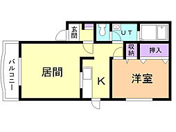 エヴァーグリーン 1LDKの間取図画像