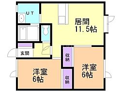 イシダハイツC 2LDKの間取図画像