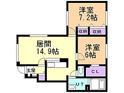 グランフォートキクチ 2LDKの間取図画像