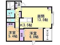 パークサイド昭和2 2LDKの間取図画像