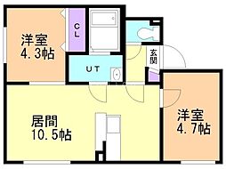 釧路市浪花町10丁目マンション 2LDKの間取図画像