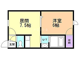 フラットU 1DKの間取図画像