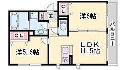ソノーレ鈴蘭 1階2LDKの間取り