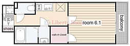 アドバンス神戸マーレ 2階1Kの間取り