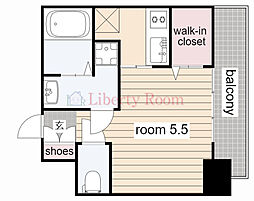 レジュールアッシュ神戸ヴィヴァン 3階1Kの間取り