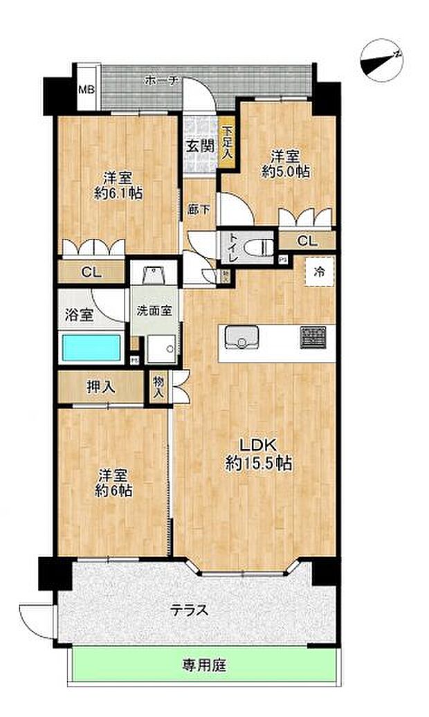 アンビシャス下総中山(3LDK) 1階の間取り