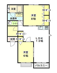 ハウスプラドールB 2階2LDKの間取り