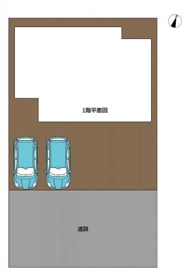 【区画図】区画図写真です。お車並列2台分御座います。前面道路は約6ｍ広さがあり駐車が苦手な方でもゆとりをもって駐車が可能です。