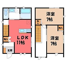 中田戸建貸家 B 1階2LDKの間取り
