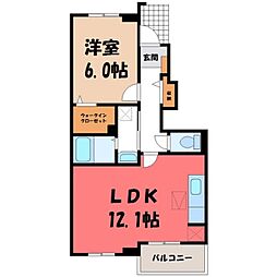 さくらハイツD 1LDKの間取図画像