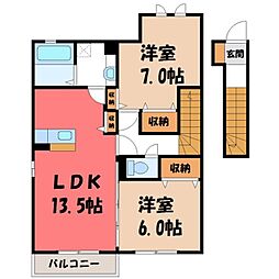 コフレ・ドールB 2LDKの間取図画像
