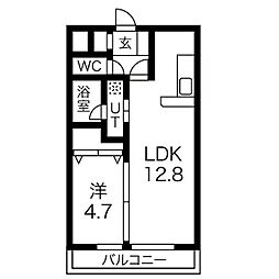 近鉄名古屋線 黄金駅 徒歩6分の賃貸マンション 1階1LDKの間取り