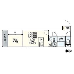 ベネフィス高畑 1階1LDKの間取り