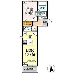 プラムVI 1階1LDKの間取り