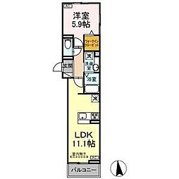 プラムVI 2階1LDKの間取り