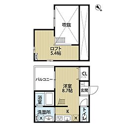 Luck 2階ワンルームの間取り