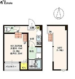 ロイヤルクレスト八熊 2階1Kの間取り