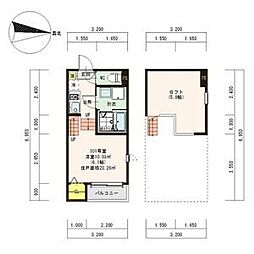 ハーモニーテラス大野木 1階1Kの間取り