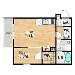 ジーメゾン清須アルカウス 3階1LDKの間取り