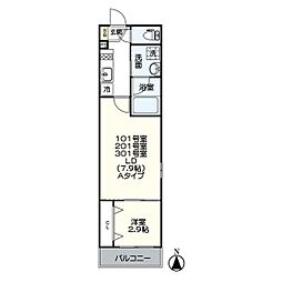 ジュネス稲葉地町 2階1LDKの間取り