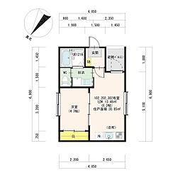 ハーモニーテラス新富町 2階1LDKの間取り