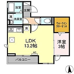 シュヴァル 1階1LDKの間取り