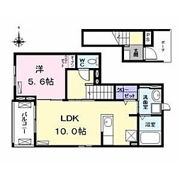 ノバ　III 2階1LDKの間取り