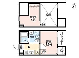 アソシエIII 2階1SKの間取り