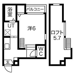 トライデント新栄I 1階1Kの間取り