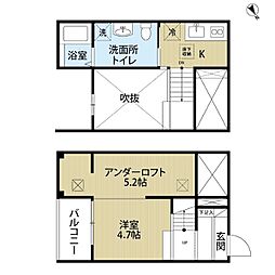 L’endroit apaisant 2階1Kの間取り