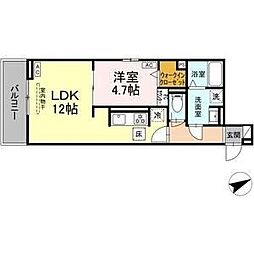 ルヴィータ村雲 2階1LDKの間取り