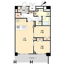 グランルクレ新栄イースト 10階2LDKの間取り