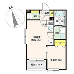 プランドール烏森 1階1DKの間取り